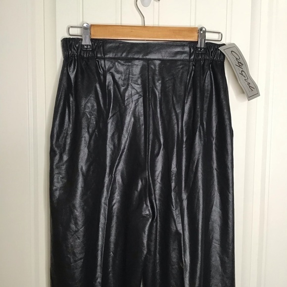NWT Vintage Dead Stock Leather Look Polyester Black High Rise Pants. - Picture 3 of 9